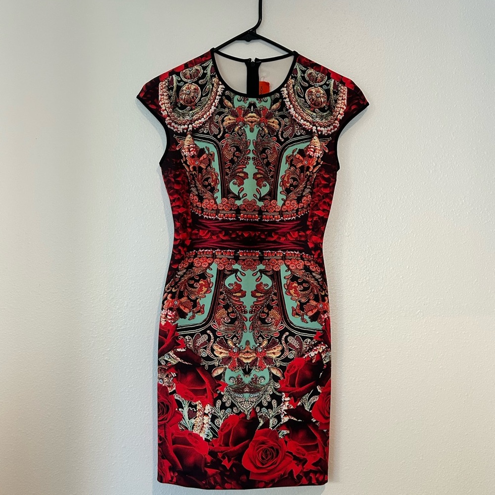 Nwot Clover Canyon Elegant Red and Black Patterned Dress